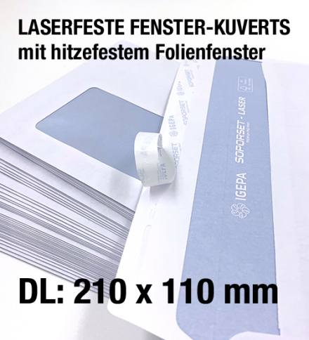 Umschläge mit Fenster für Laserdrucker 220 x 110 mm, DIN lang