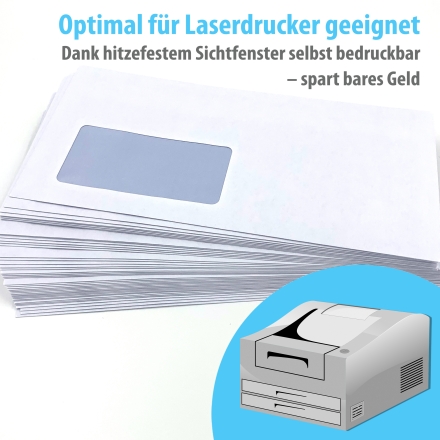 Umschläge mit Fenster für Laserdrucker 220 x 110 mm, DIN lang