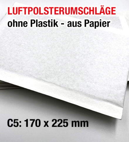 25 AirPro Luftpolsterumschläge aus Papier, ohne Plastik, 170 x 225 mm, C/13, selbstklebend mit Abziehstreifen
