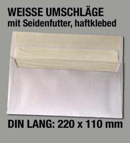 Weiße Kuverts mit Seidenfutter, DIN lang